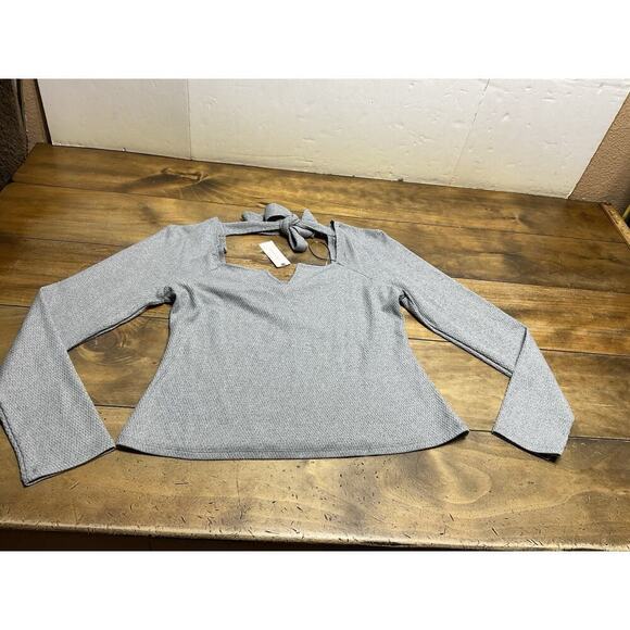 Pilcro Tops - Pilcro Gray Waffle Knit Long Sleeve Notch Neck Top M Casual Minimal NWT